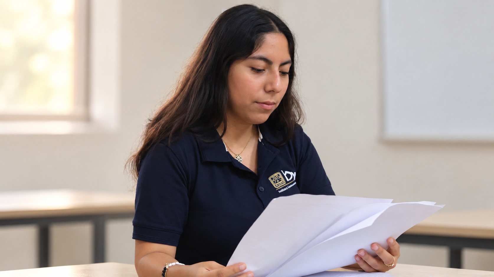 Estudiante de IUDY revisa material académico